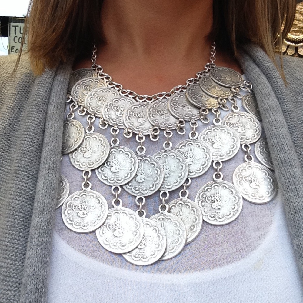 Silver Coin Statement Necklace